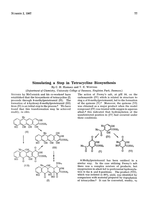 Simulating a step in tetracycline biosynthesis