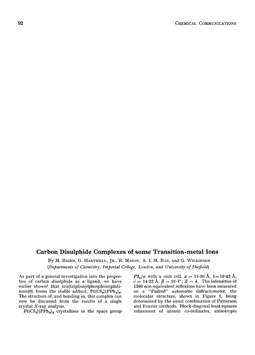 Carbon disulphide complexes of some transition-metal ions