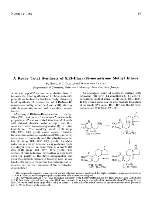 A ready total synthesis of 8,13-diaza-18-norœstrone methyl ethers