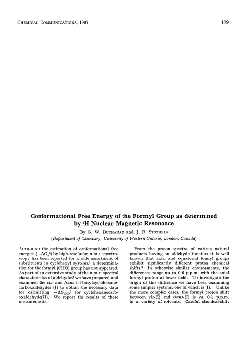 Conformational free energy of the formyl group as determined by 1H nuclear magnetic resonance