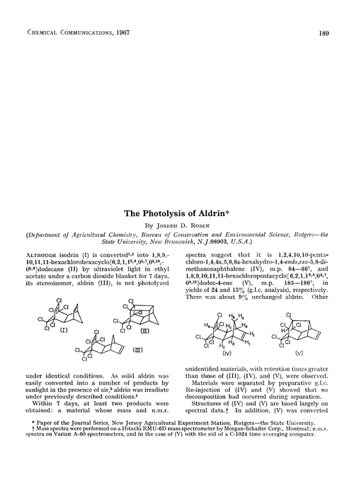 The Photolysis Of Aldrin Chemical Communications London Rsc Publishing