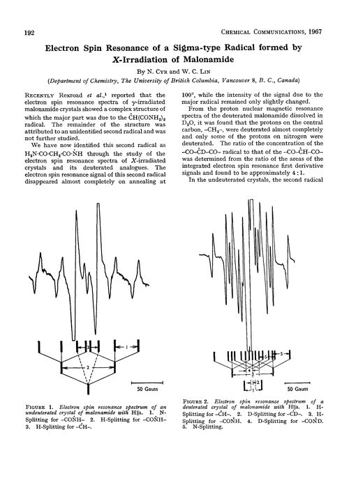 Electron spin resonance of a sigma-type radical formed by X-irradiation of malonamide
