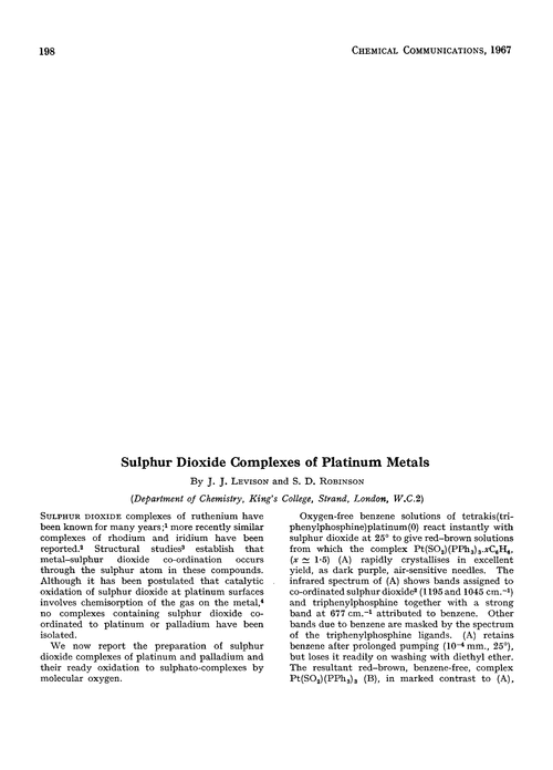 Sulphur dioxide complexes of platinum metals