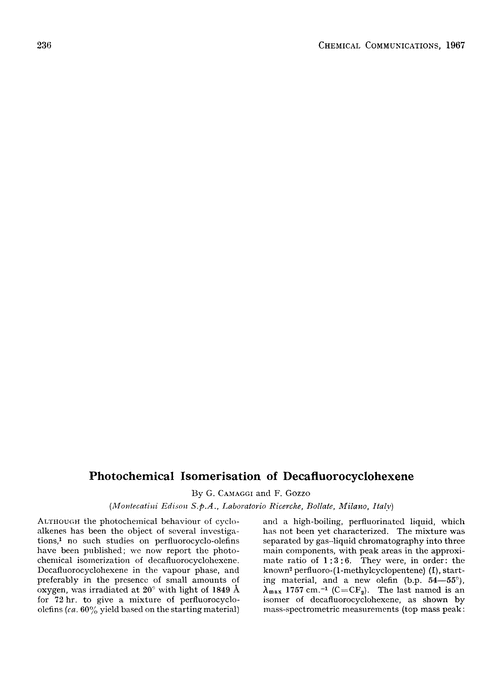 Photochemical isomerisation of decafluorocyclohexene