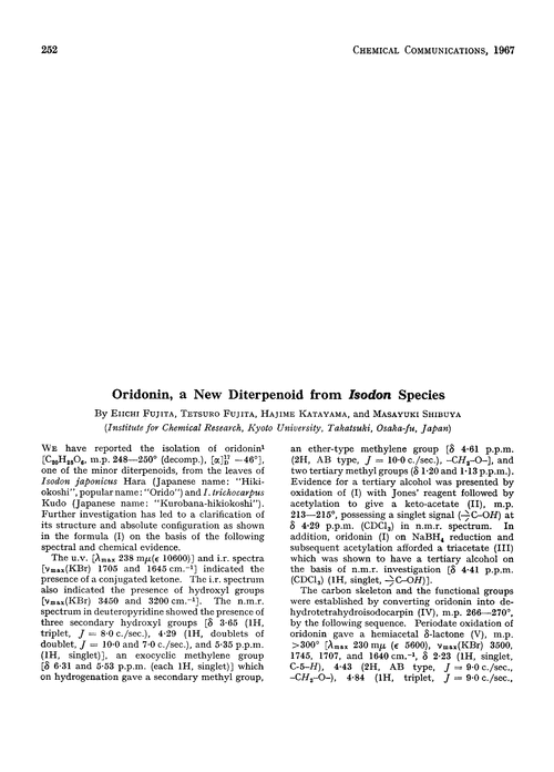 Oridonin, a new diterpenoid from Isodon species
