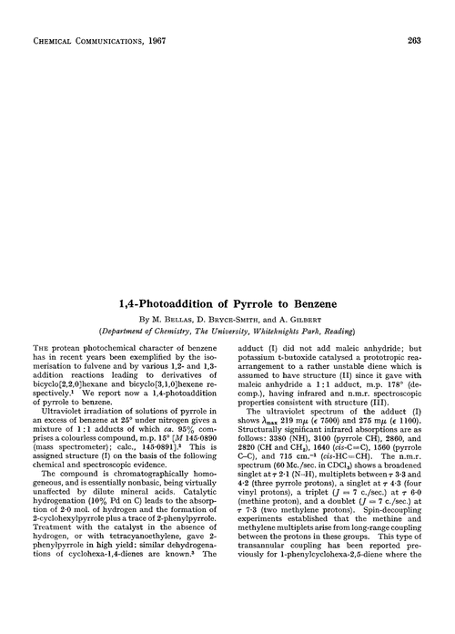 1,4-Photoaddition of pyrrole to benzene