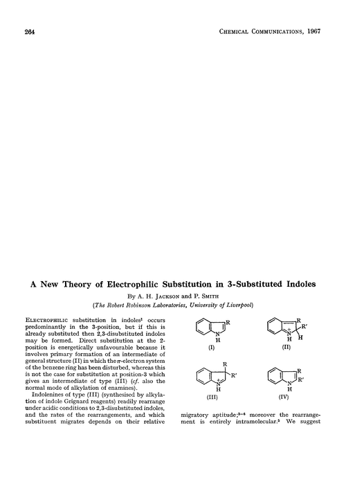 A new theory of electrophilic substitution in 3-substituted indoles