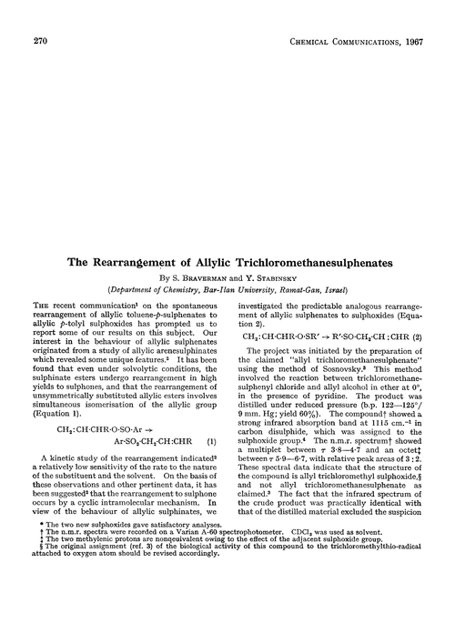 The rearrangement of allylic trichloromethanesulphenates