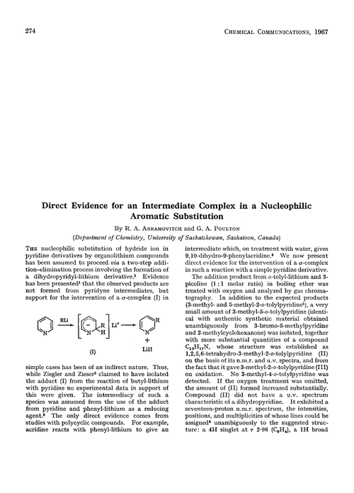 Direct evidence for an intermediate complex in a nucleophilic aromatic substitution