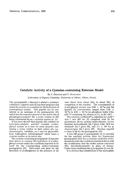 Catalytic activity of a cysteine-containing esterase model