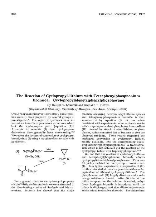 The reaction of cyclopropyl-lithium with tetraphenylphosphonium bromide. Cyclopropylidenetriphenylphosphorane