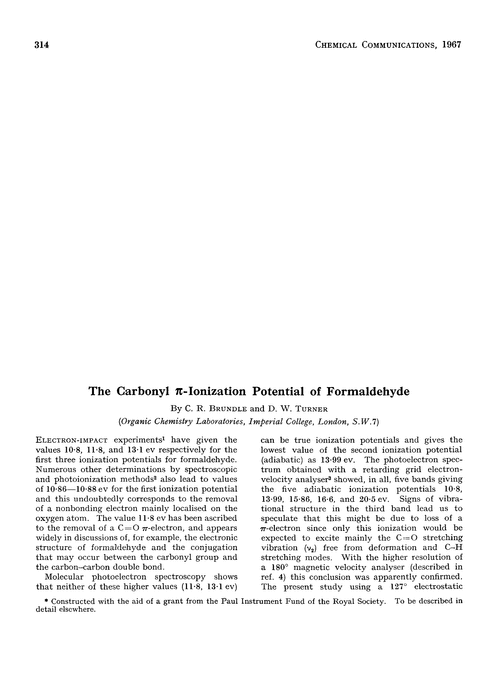 The carbonyl π-ionization potential of formaldehyde