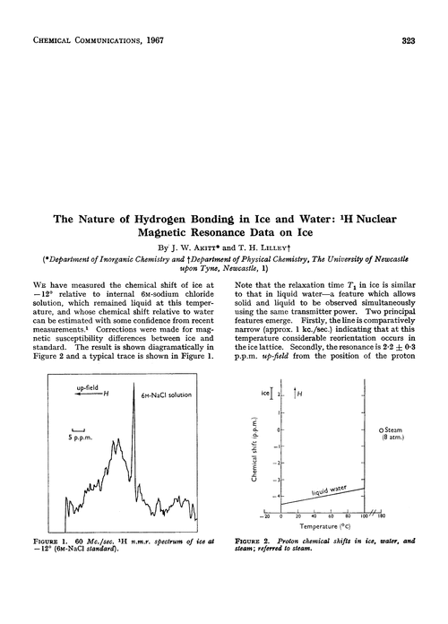 The nature of hydrogen bonding in ice and water: 1H nuclear magnetic resonance data on ice