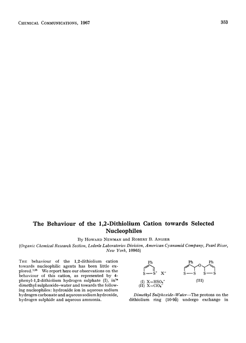 The behaviour of the 1,2-dithiolium cation towards selected nucleophiles