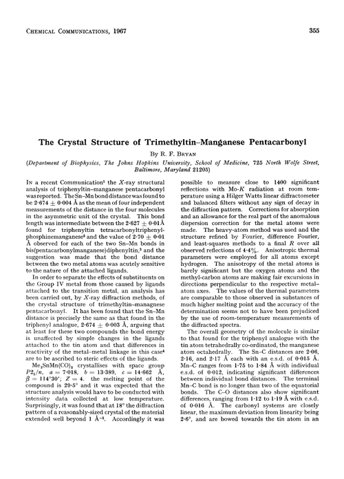 The crystal structure of trimethyltin–manganese pentacarbonyl