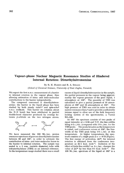 Vapour-phase nuclear magnetic resonance studies of hindered internal rotation: dimethylnitrosamine