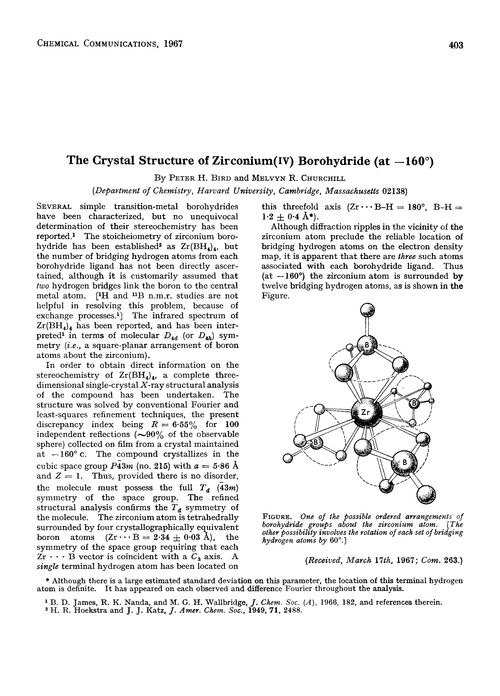 The crystal structure of zirconium(IV) borohydride (at –160°)