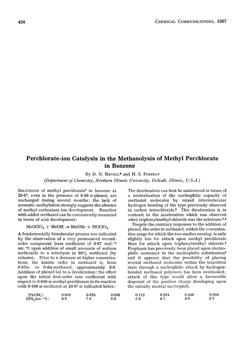 Perchlorate-ion catalysis in the methanolysis of methyl perchlorate in benzene