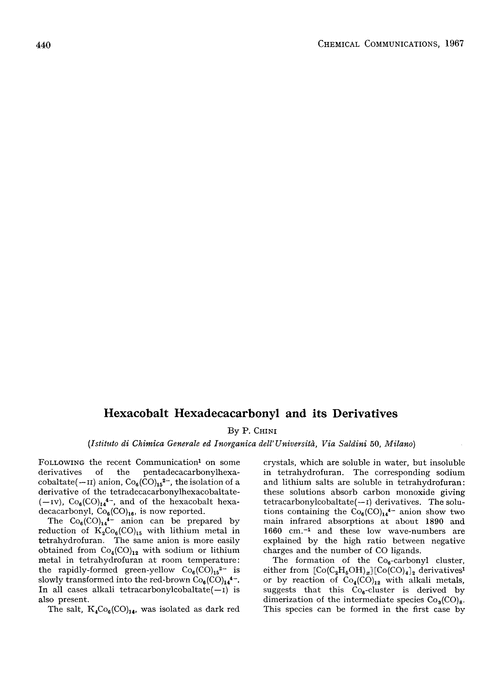 Hexacobalt hexadecacarbonyl and its derivatives