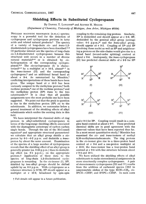 Shielding effects in substituted cyclopropanes