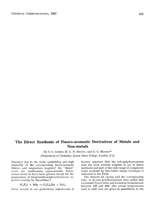 The direct synthesis of fluoro-aromatic derivatives of metals and non-metals