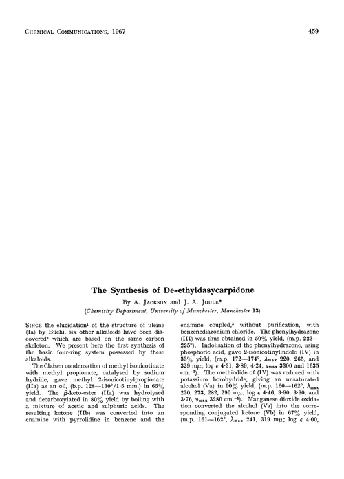 The synthesis of de-ethyldasycarpidone