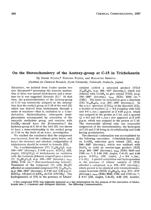 On the stereochemistry of the acetoxy-group at C-15 in trichokaurin