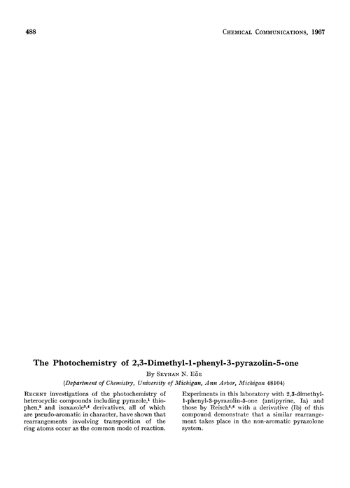 The photochemistry of 2,3-dimethyl-1-phenyl-3-pyrazolin-5-one