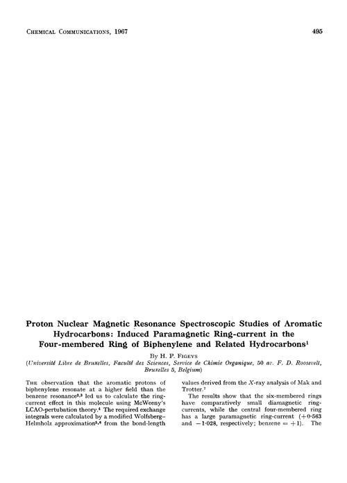 Proton nuclear magnetic resonance spectroscopic studies of aromatic hydrocarbons: induced paramagnetic ring-current in the four-membered ring of biphenylene and related hydrocarbons