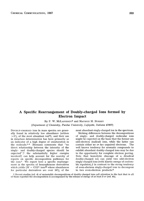 A specific rearrangement of doubly-charged ions formed by electron impact