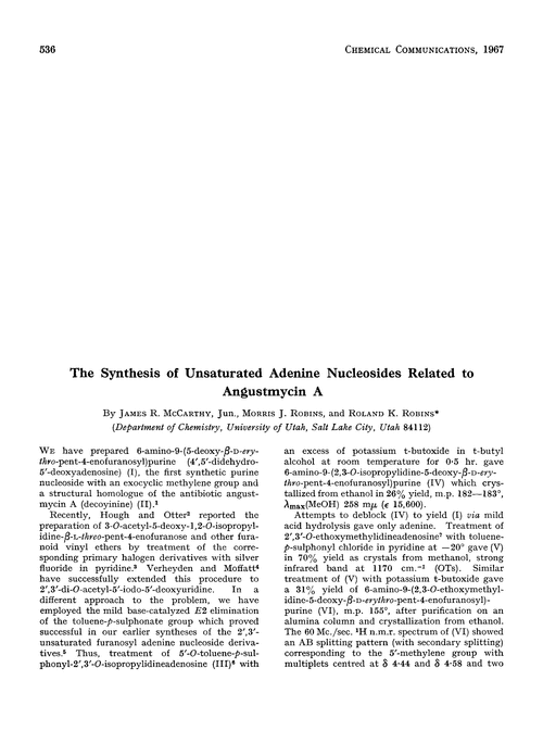 The synthesis of unsaturated adenine nucleosides related to angustmycin A
