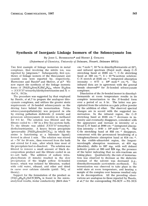 Synthesis of inorganic linkage isomers of the selenocyanate ion