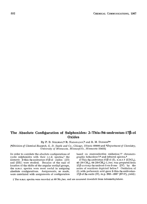The absolute configuration of sulphoxides: 2-thia-5α-androstan-17β-ol oxides