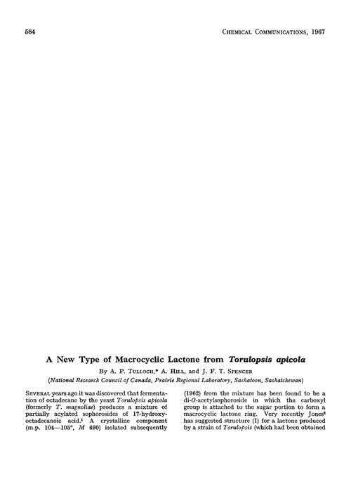 A new type of macrocyclic lactone from Torulopsis apicola