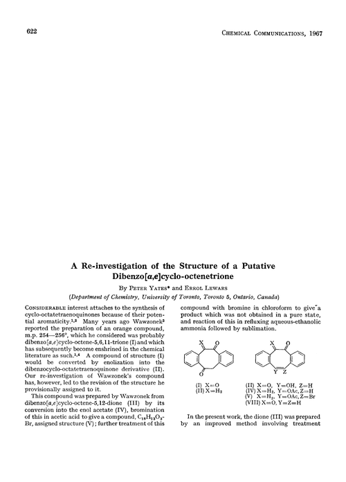A re-investigation of the structure of a putative dibenzo[a,e]cyclo-octenetrione