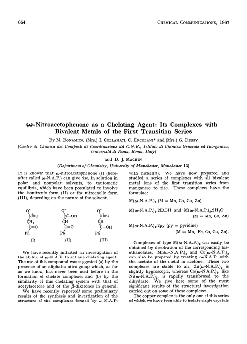 Ω;-nitroacetophenone as a chelating agent: its complexes with bivalent metals of the first transition series