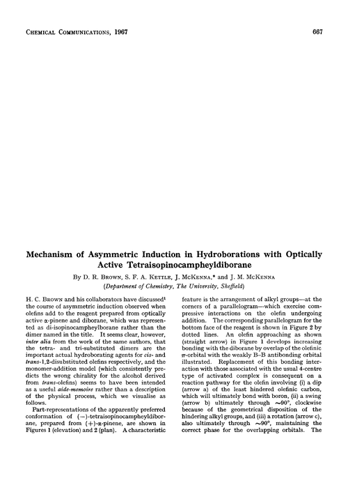 Mechanism of asymmetric induction in hydroborations with optically active tetraisopinocampheyldiborane