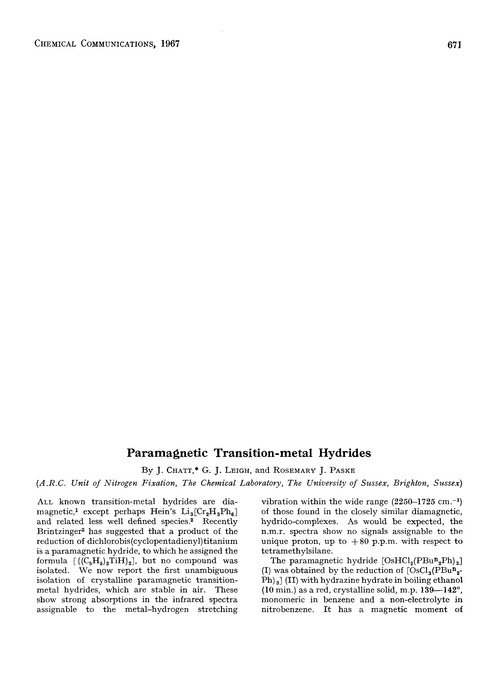 Paramagnetic transition-metal hydrides