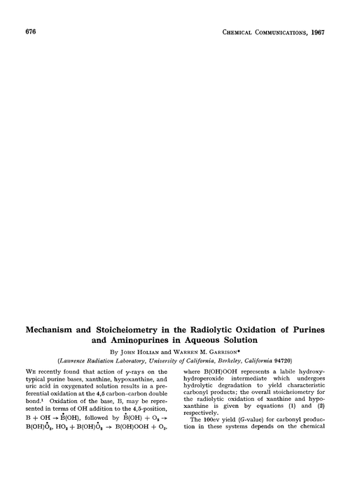 Mechanism and stoicheiometry in the radiolytic oxidation of purines and aminopurines in aqueous solution
