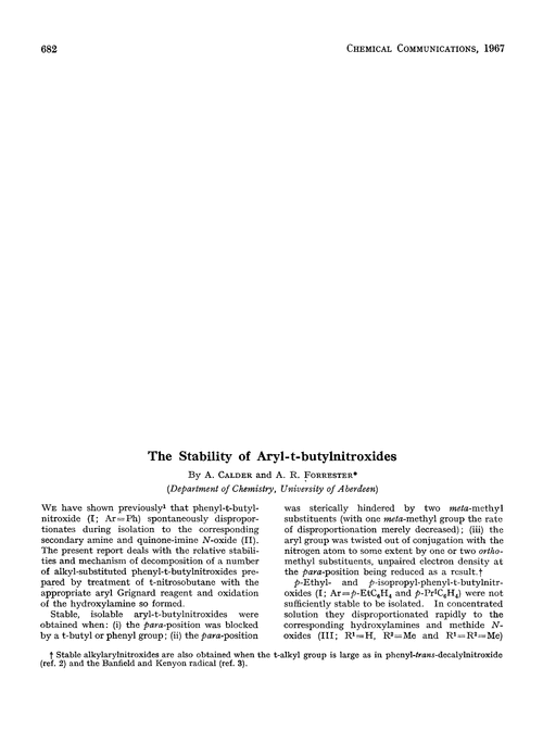 The stability of aryl-t-butylnitroxides