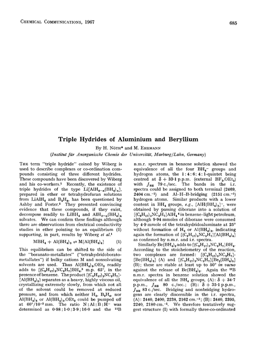 Triple hydrides of aluminium and beryllium
