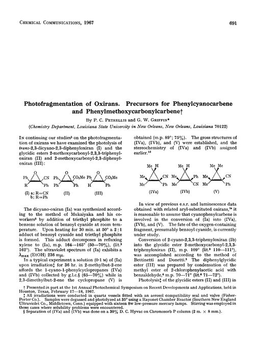 Photofragmentation of oxirans. Precursors for phenylcyanocarbene and phenylmethoxycarbonylcarbene