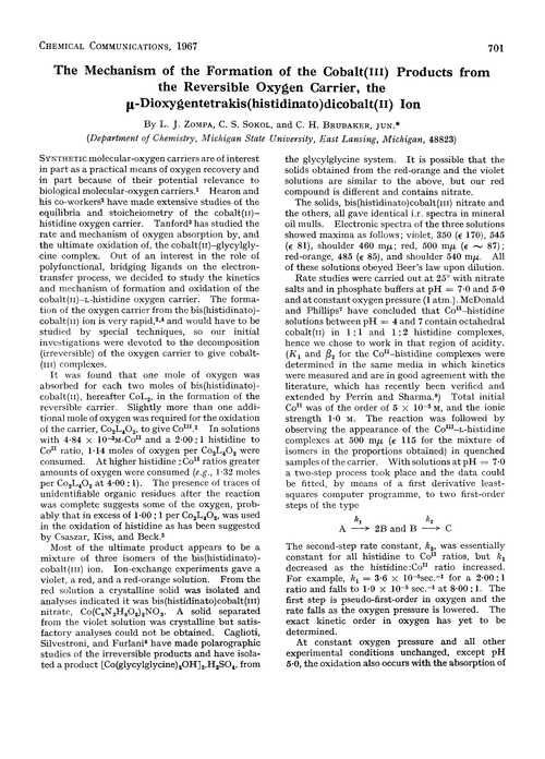 The mechanism of the formation of the cobalt(III) products from the reversible oxygen carrier, the µ-dioxygentetrakis(histidinato)dicobalt(II) ion