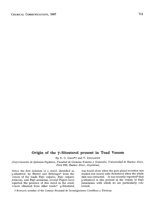 Origin of the γ-sitosterol present in toad venom