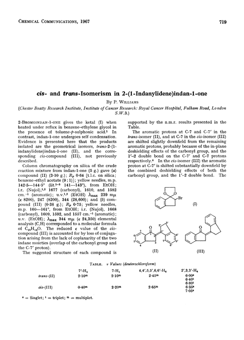 cis- and trans-Isomerism in 2-(1-indanylidene)indan-1-one