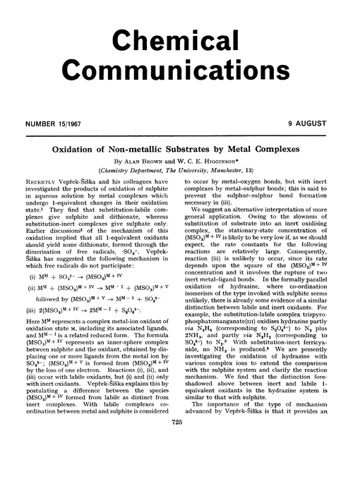 Oxidation of non-metallic substrates by metal complexes