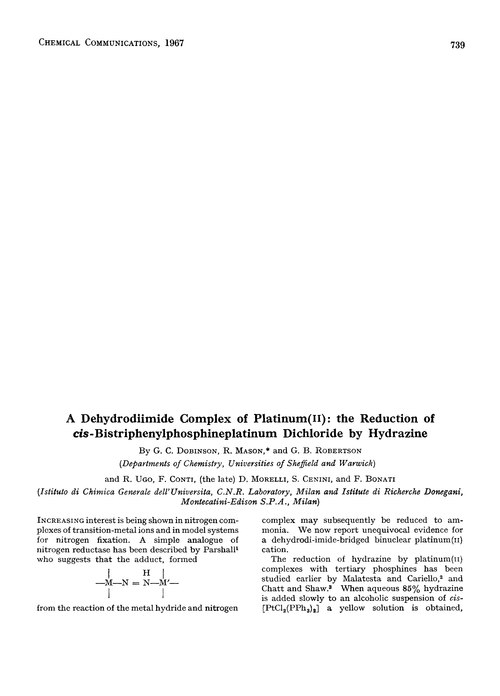 A dehydrodiimide complex of platinum(II): the reduction of cis-bistriphenylphosphineplatinum dichloride by hydrazine