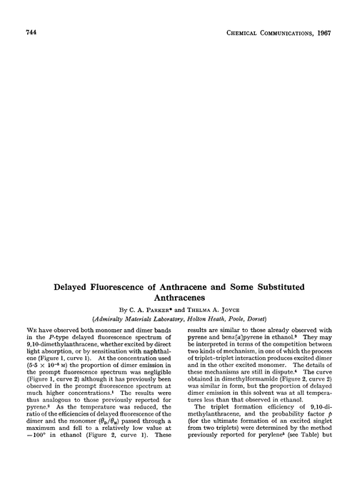 Delayed fluorescence of anthracene and some substituted anthracenes