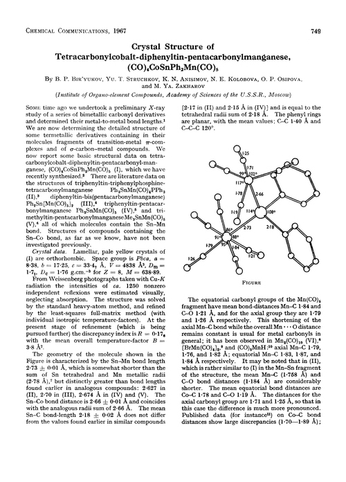 Crystal structure of tetracarbonylcobalt-diphenyltin-pentacarbonylmanganese, (CO)4CoSnPh2Mn(CO)5