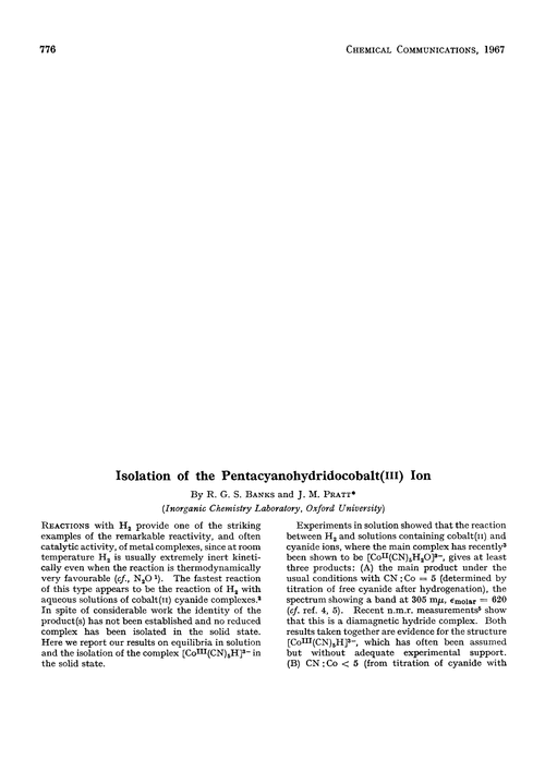Isolation of the pentacyanohydridocobalt(III) ion